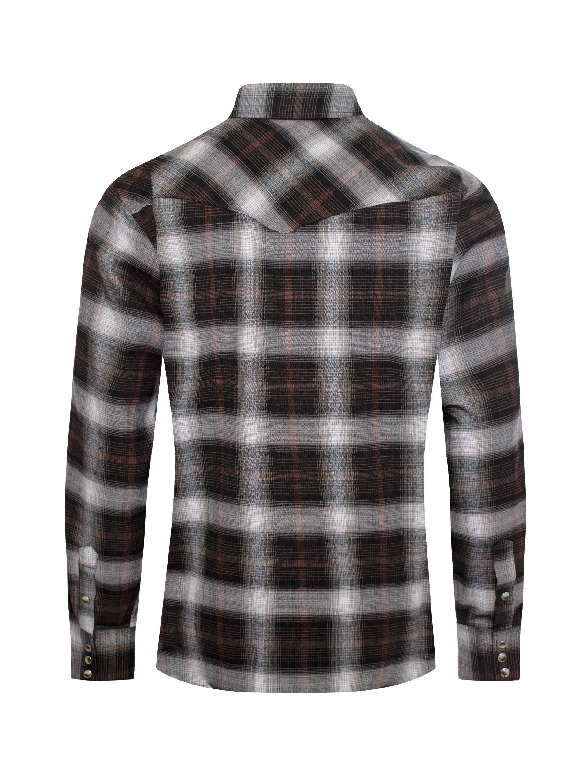 Western Long Sleeve Flannel Shirt - Brown Plaid