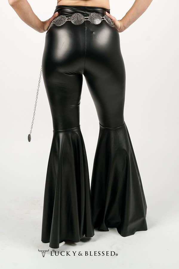 Black Faux Leather Bell Bottoms