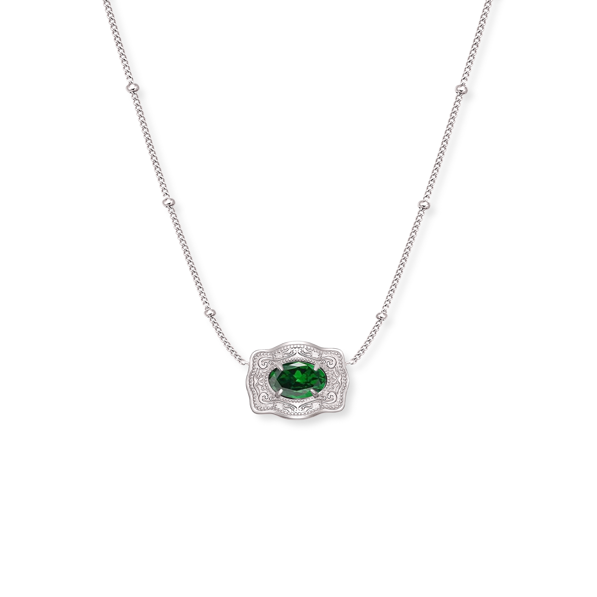 Ultra Mini Belt Buckle Birthstone Necklace - Silver