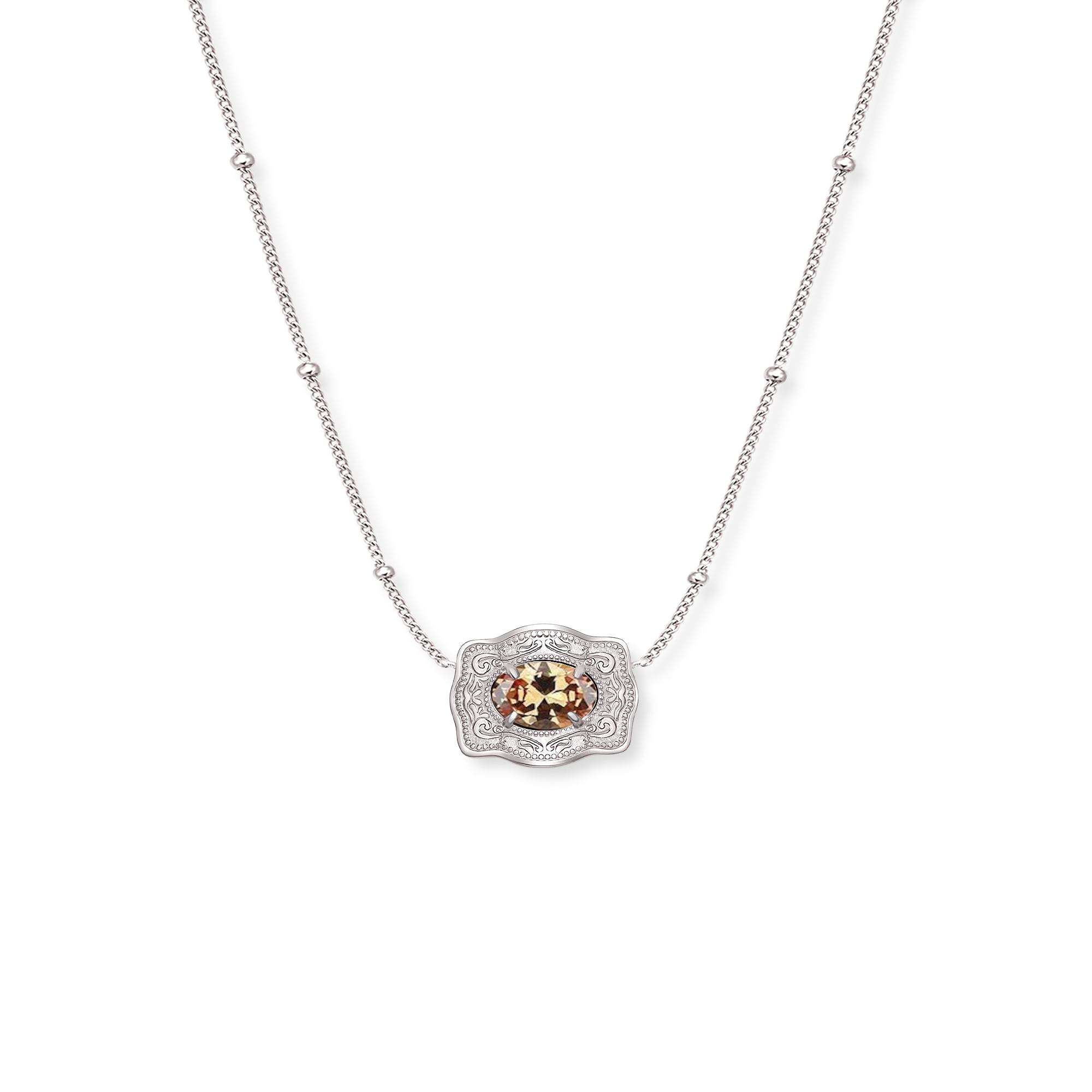 Ultra Mini Belt Buckle Birthstone Necklace - Silver