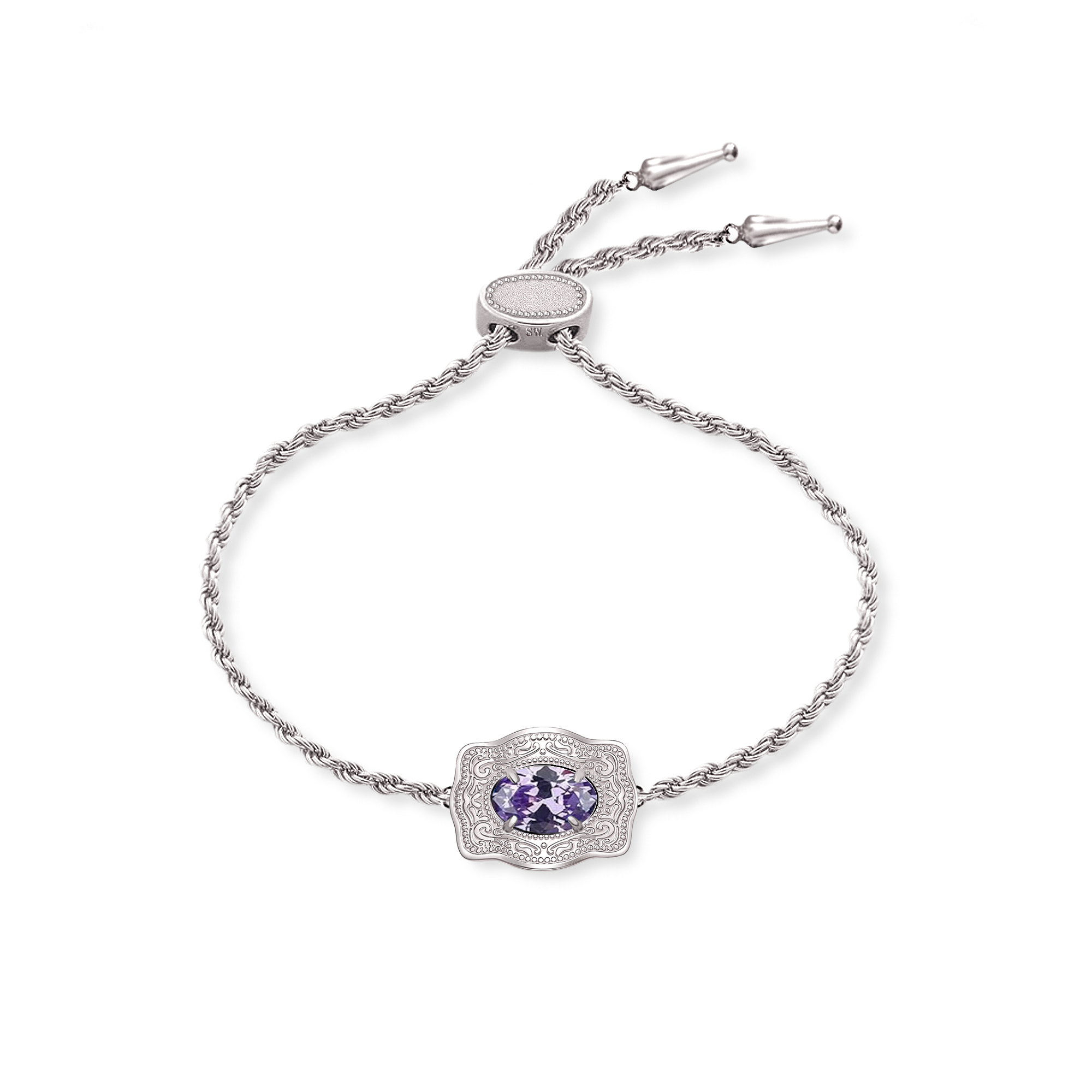 Ultra Mini Belt Buckle Birthstone Bracelet - Silver