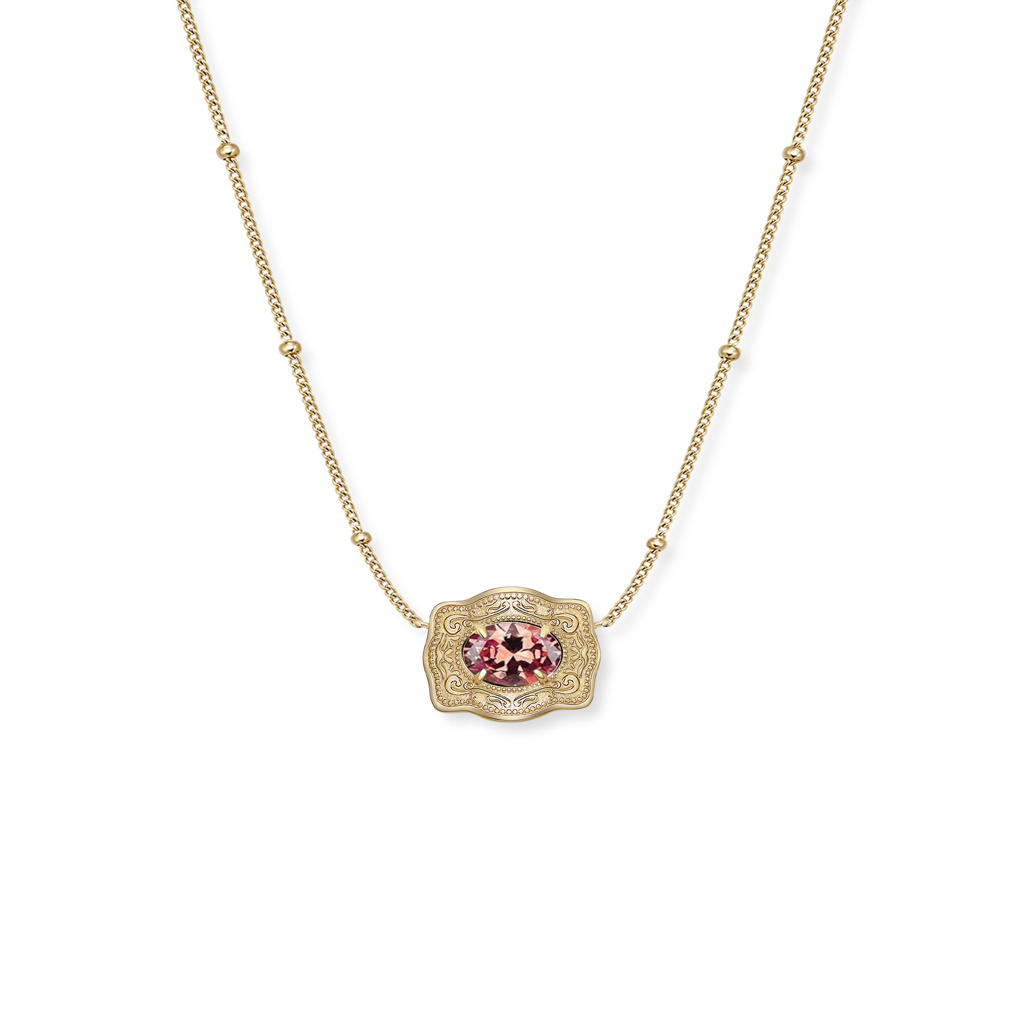 Ultra Mini Belt Buckle Birthstone Necklace - Gold