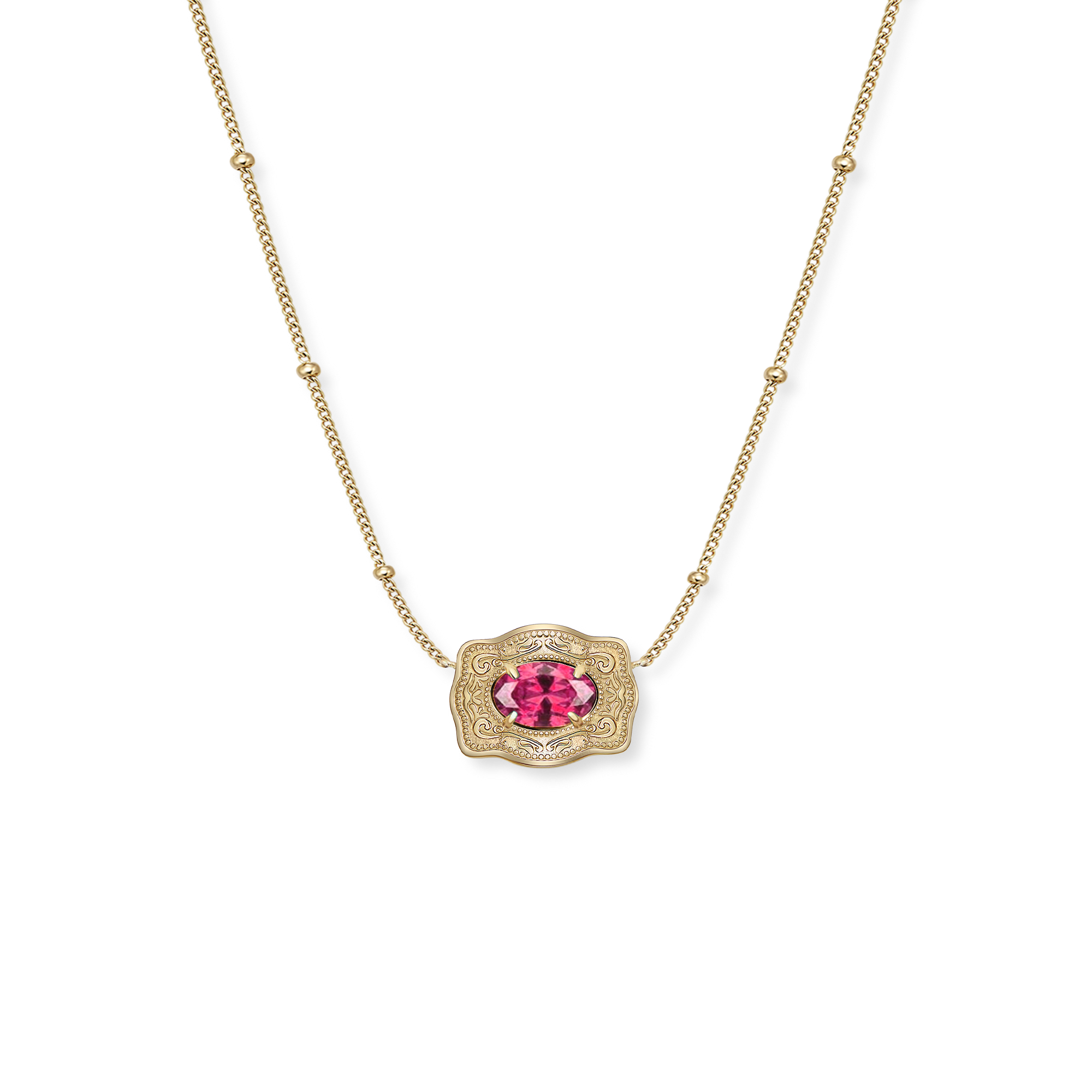 Ultra Mini Belt Buckle Birthstone Necklace - Gold