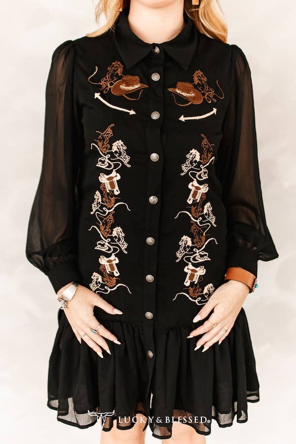 Midnight Rodeo Embroidered Dress