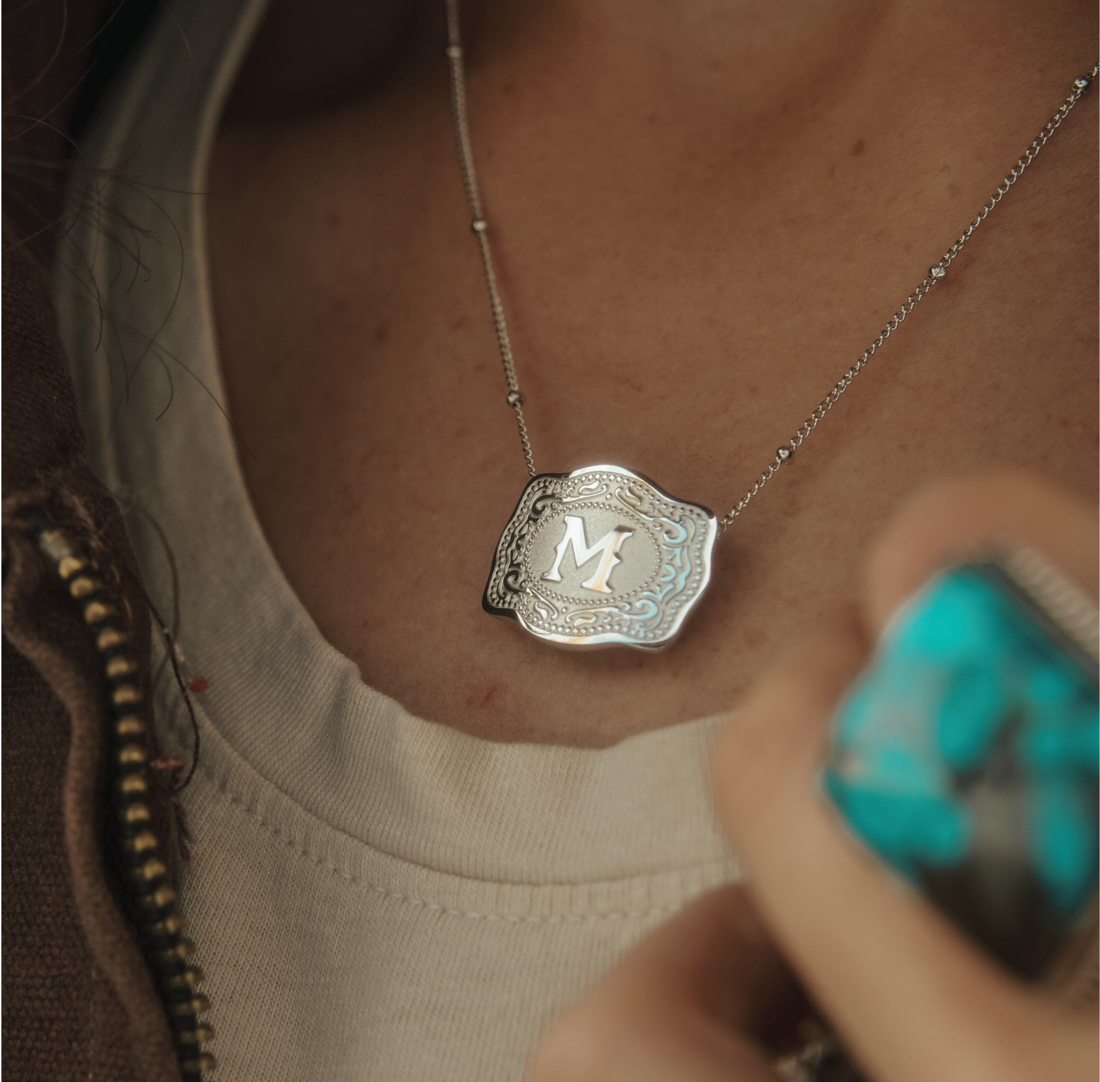 Mini Belt Buckle Necklace (Initial) Silver