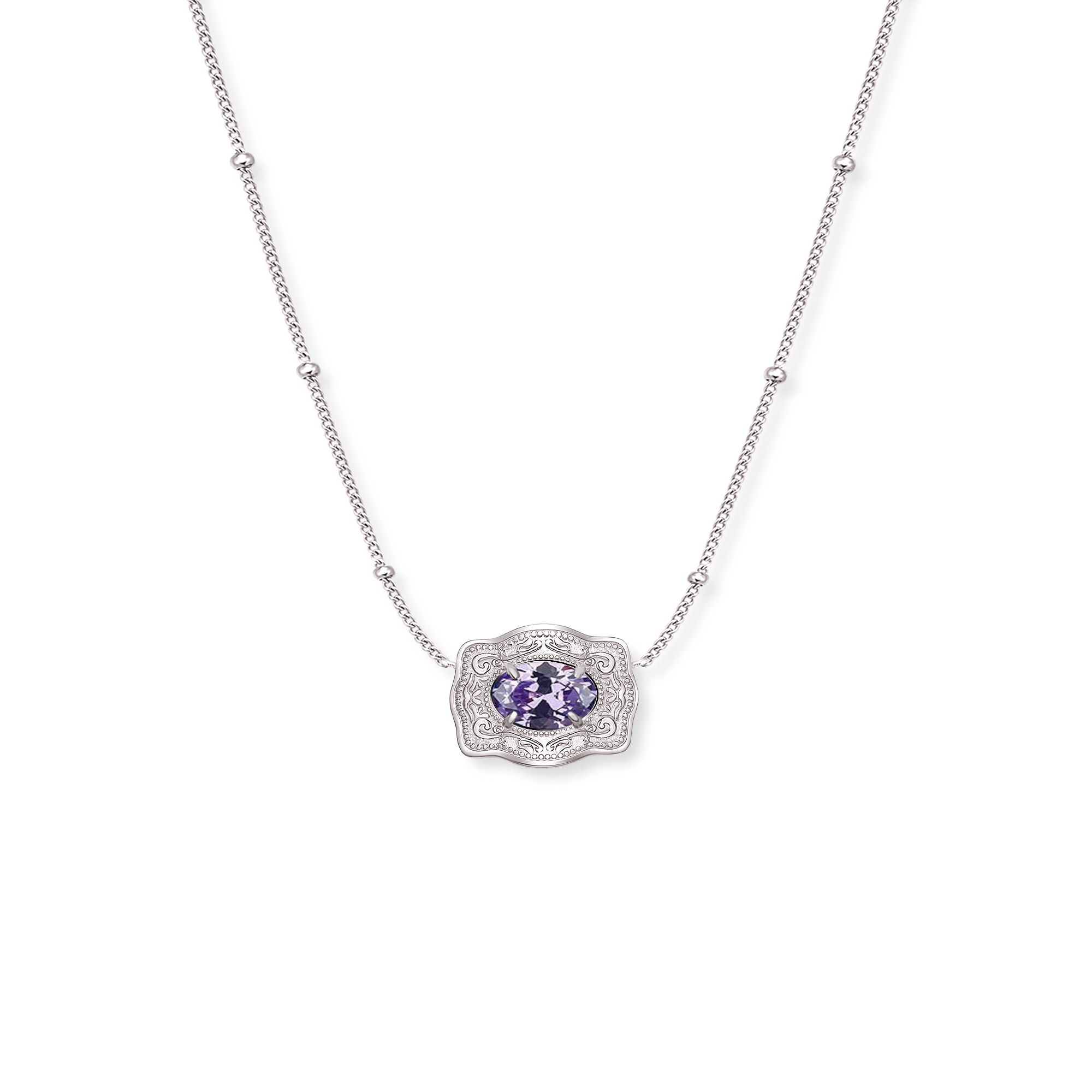 Ultra Mini Belt Buckle Birthstone Necklace - Silver