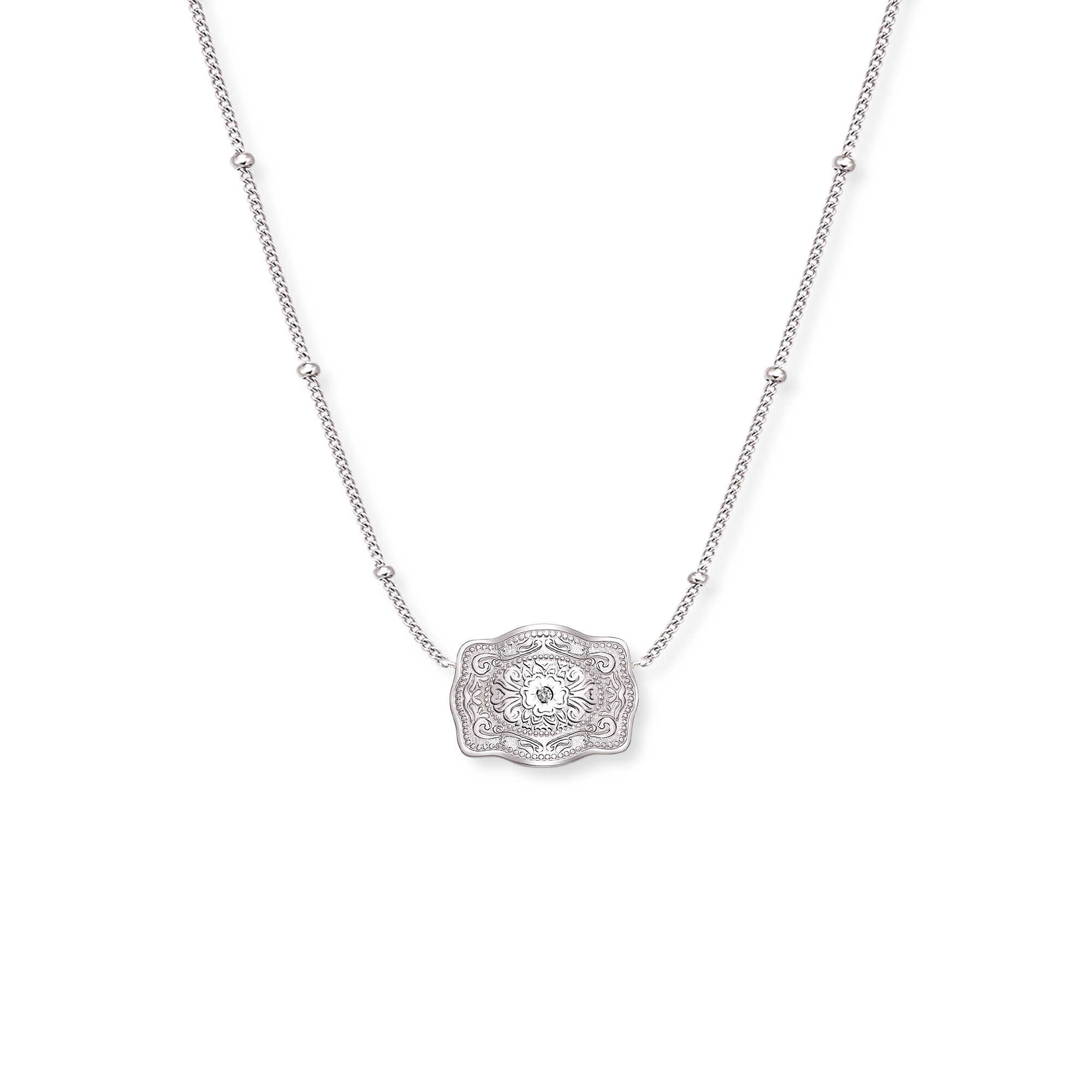 Ultra Mini Belt Buckle Necklace (Amelia Rose) - Silver