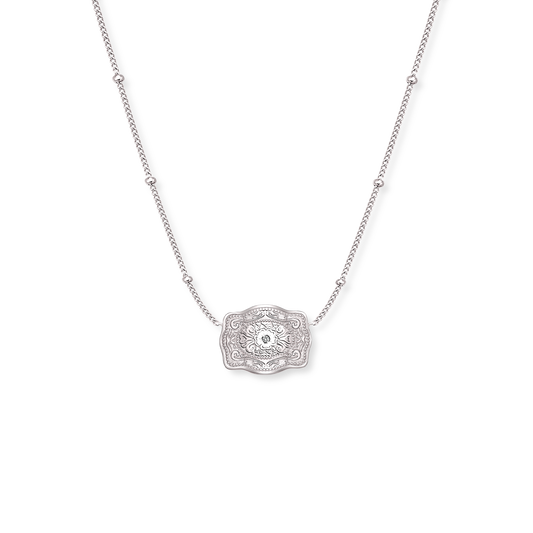 Ultra Mini Belt Buckle Necklace (Amelia Rose) - Silver