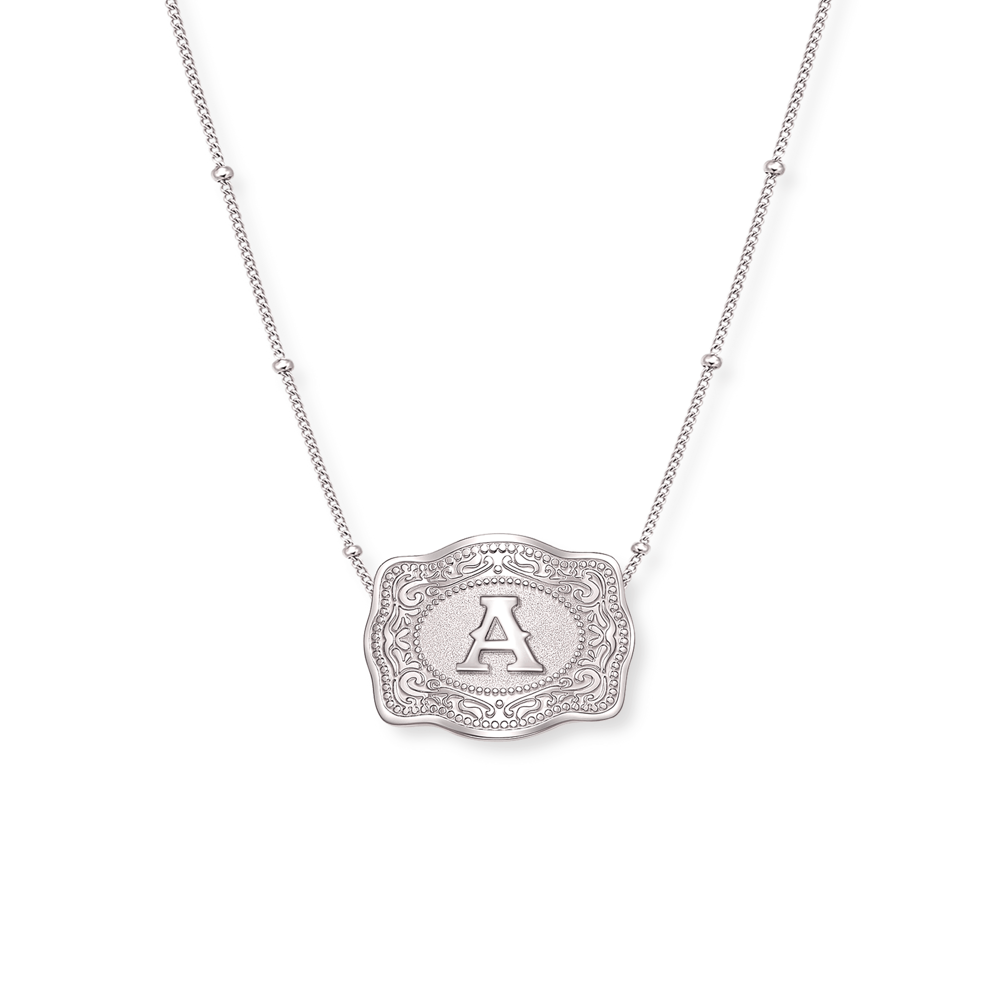 Mini Belt Buckle Necklace (Initial) Silver