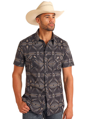 Aztec Print Short Sleeve Snap Shirt