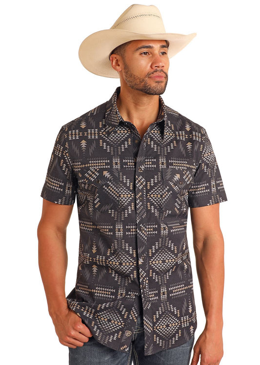 Aztec Print Short Sleeve Snap Shirt
