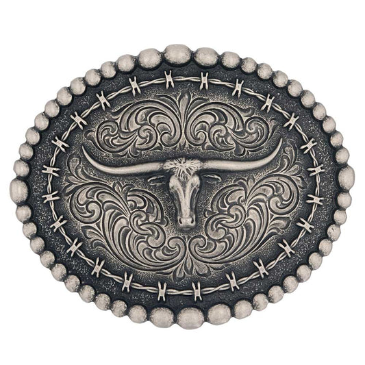 Rustic Barbed Wire Longhorn Buckle