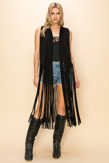 Black fringe skirt vest hotsell