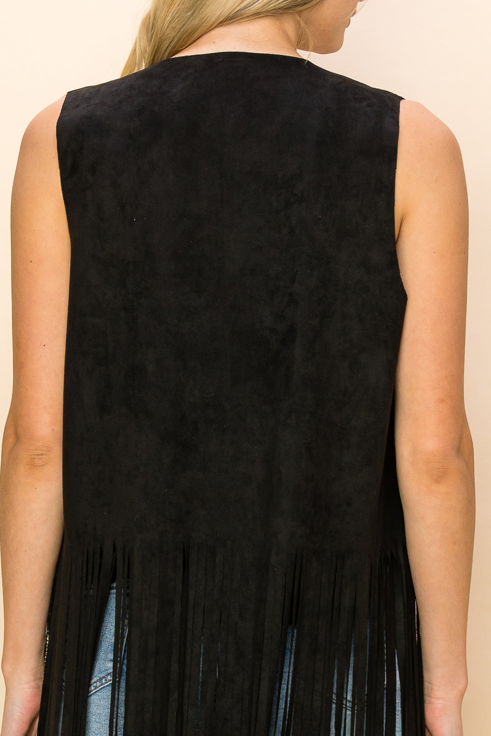 Black Longline Fringe Vest