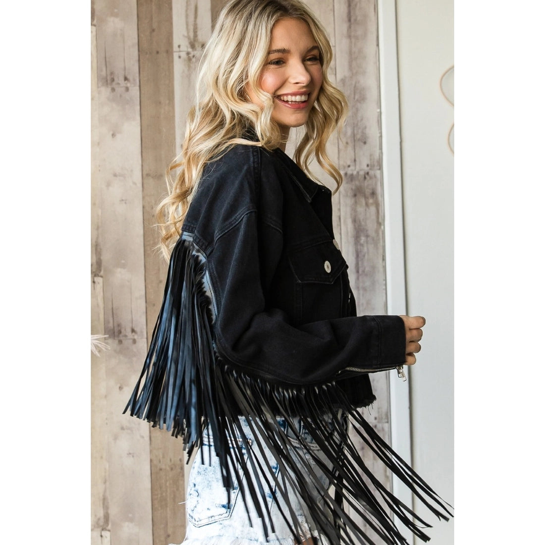 Fringed Cropped Denim Jacket