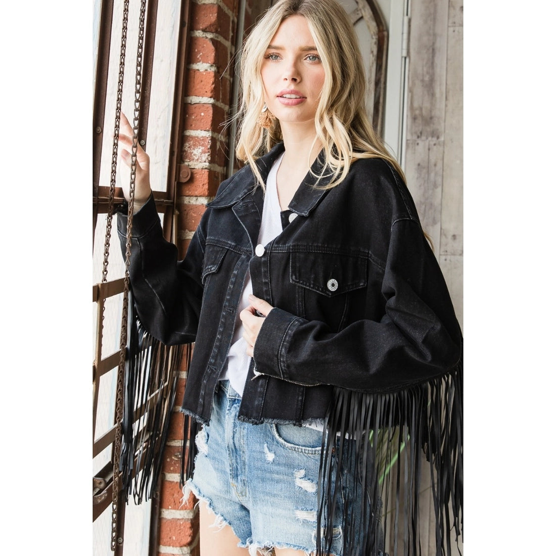 Black fringe jean skirt best sale