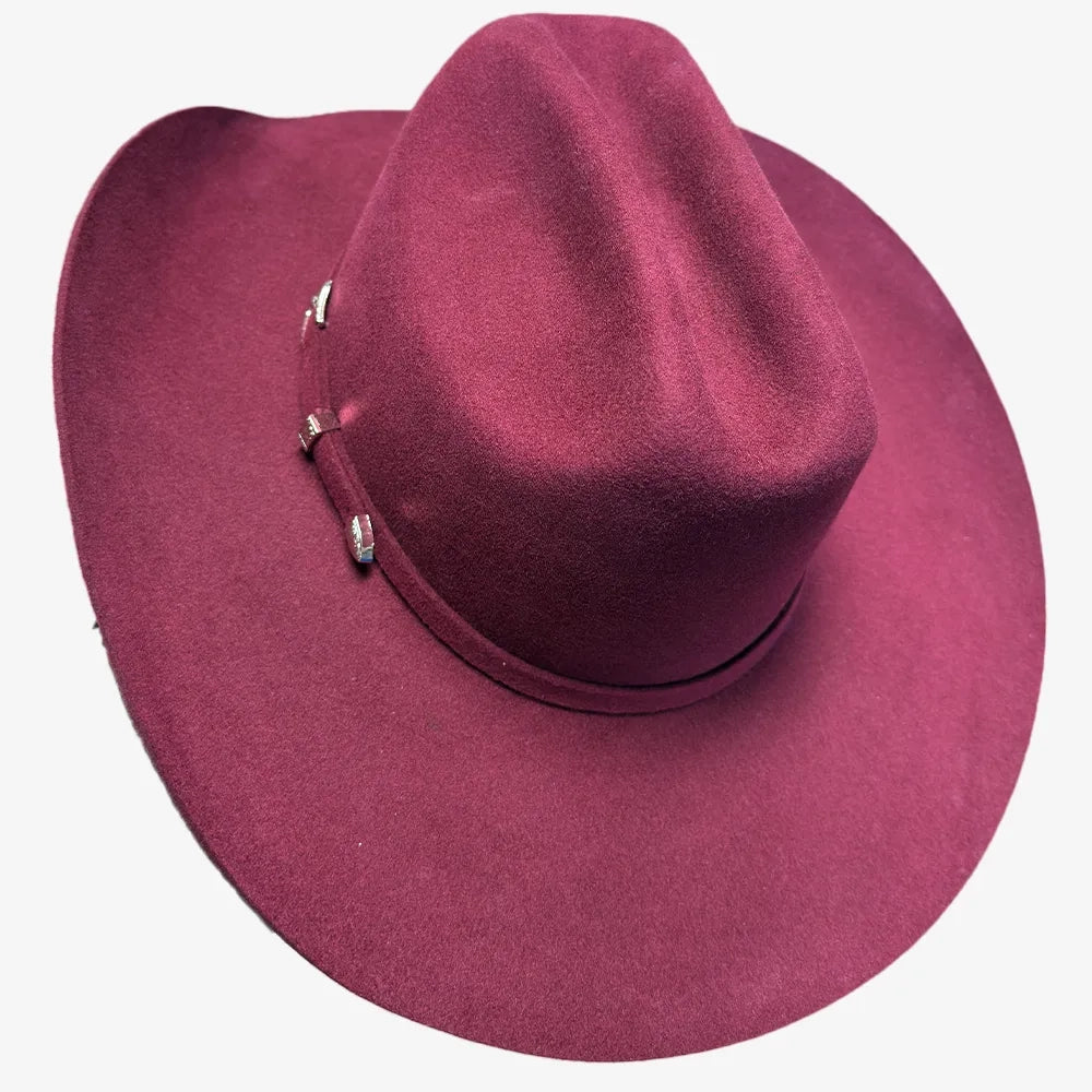 100% Wool Felt Cattleman Cowboy Hat - Burgundy