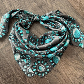 100% Silk Turquoise Concho Wild Rag