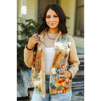 Plus Size Western Print Bomber Jacket