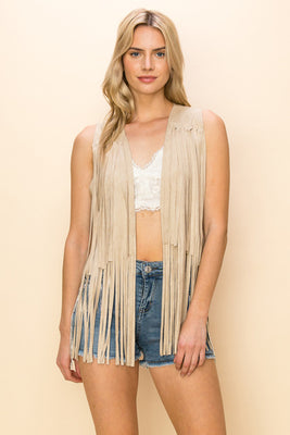 Cream Fringe Vest