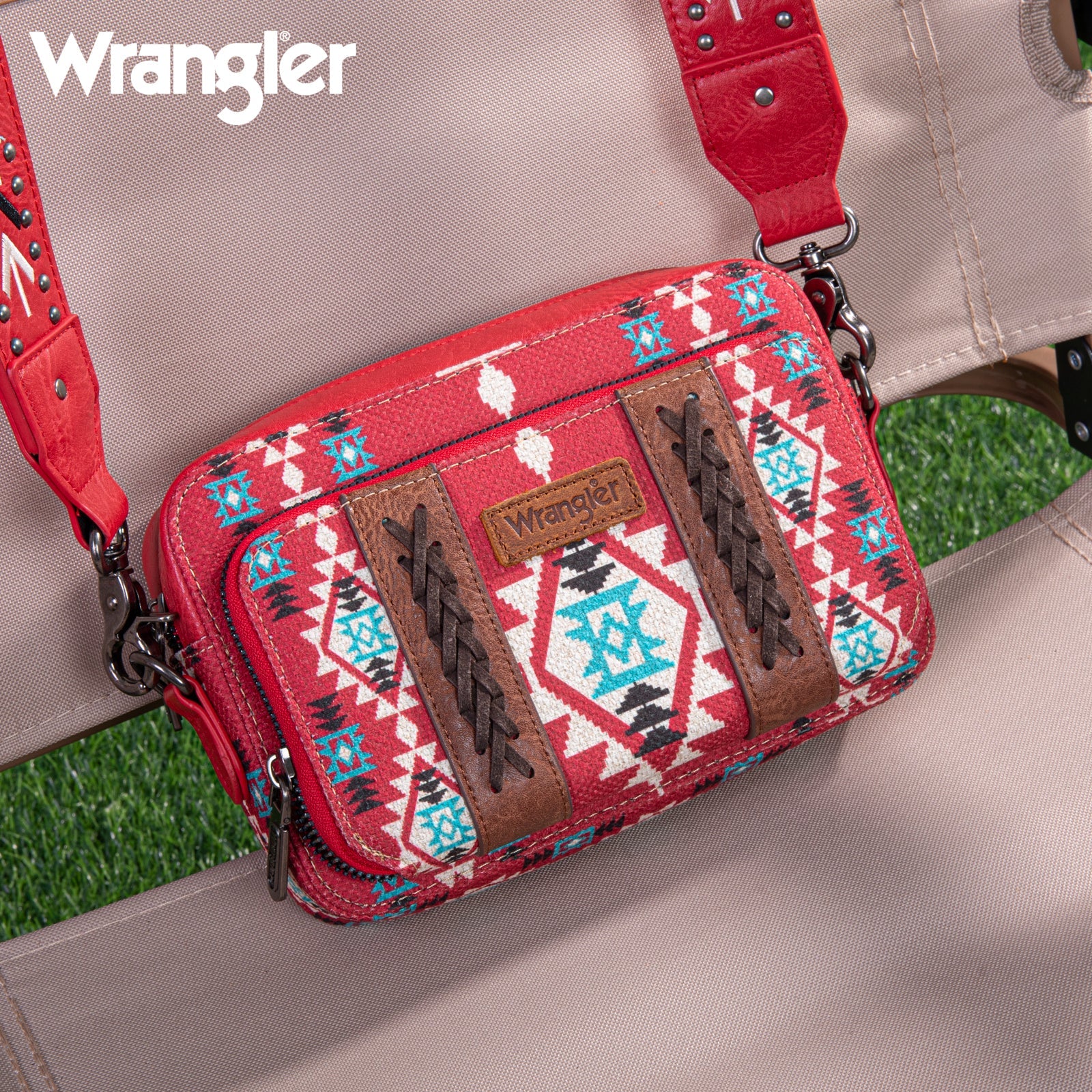 Wrangler Aztec Printed Crossbody Purse - Red