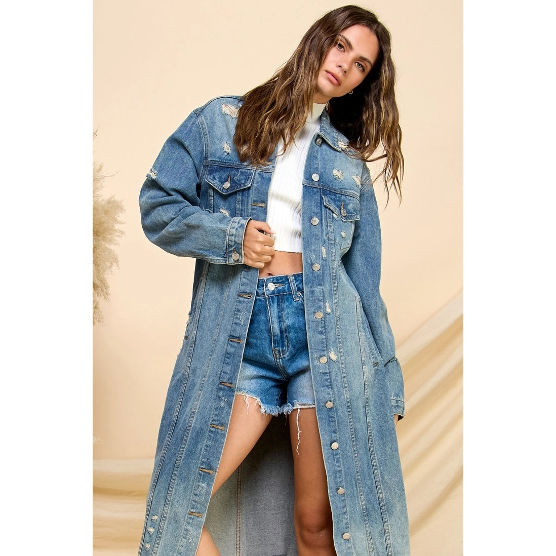 Longline ripped denim jacket best sale