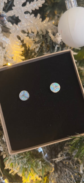 Zuni White Opal & Sterling Silver Inlay Studs