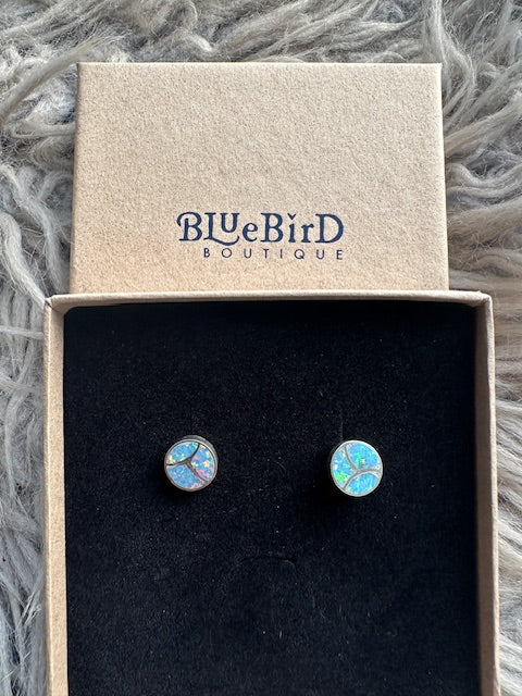 Zuni White Opal & Sterling Silver Inlay Studs