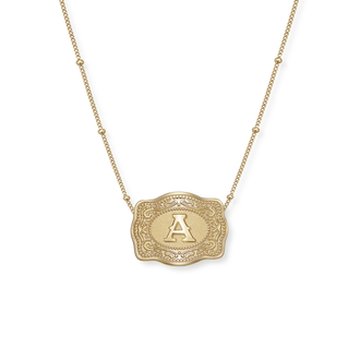 Mini Belt Buckle Necklace (Initial) Gold