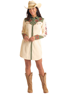 Retro Floral Embroidered Shirt Dress