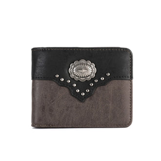 Colour Block Concho Bifold PU Leather Wallet