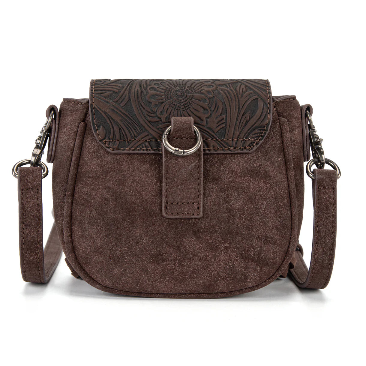 Embossed Fringe Mini Crossbody Bag - Coffee
