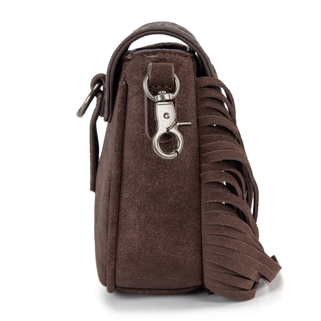 Embossed Fringe Mini Crossbody Bag - Coffee