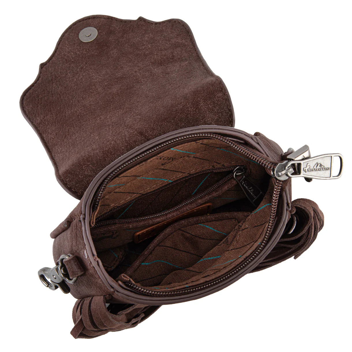 Embossed Fringe Mini Crossbody Bag - Coffee