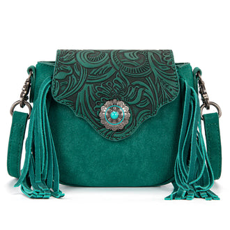 Embossed Fringe Mini Crossbody Bag - Turquoise