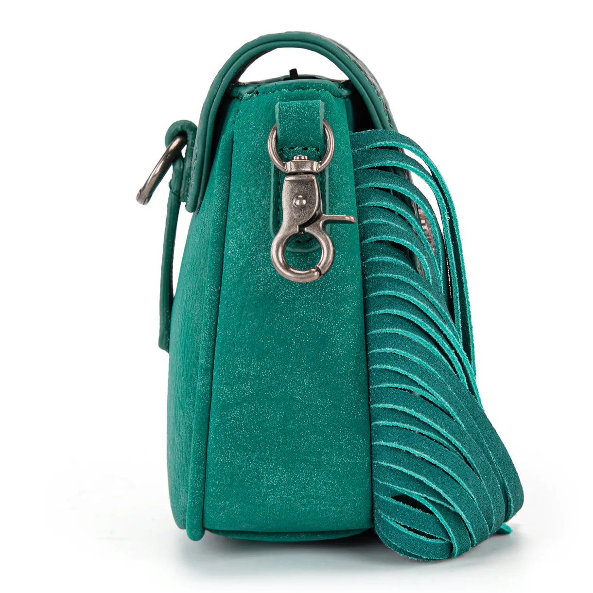 Embossed Fringe Mini Crossbody Bag - Turquoise