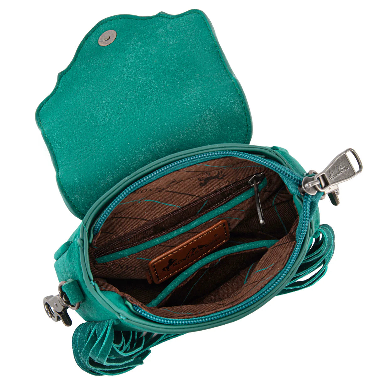 Embossed Fringe Mini Crossbody Bag - Turquoise
