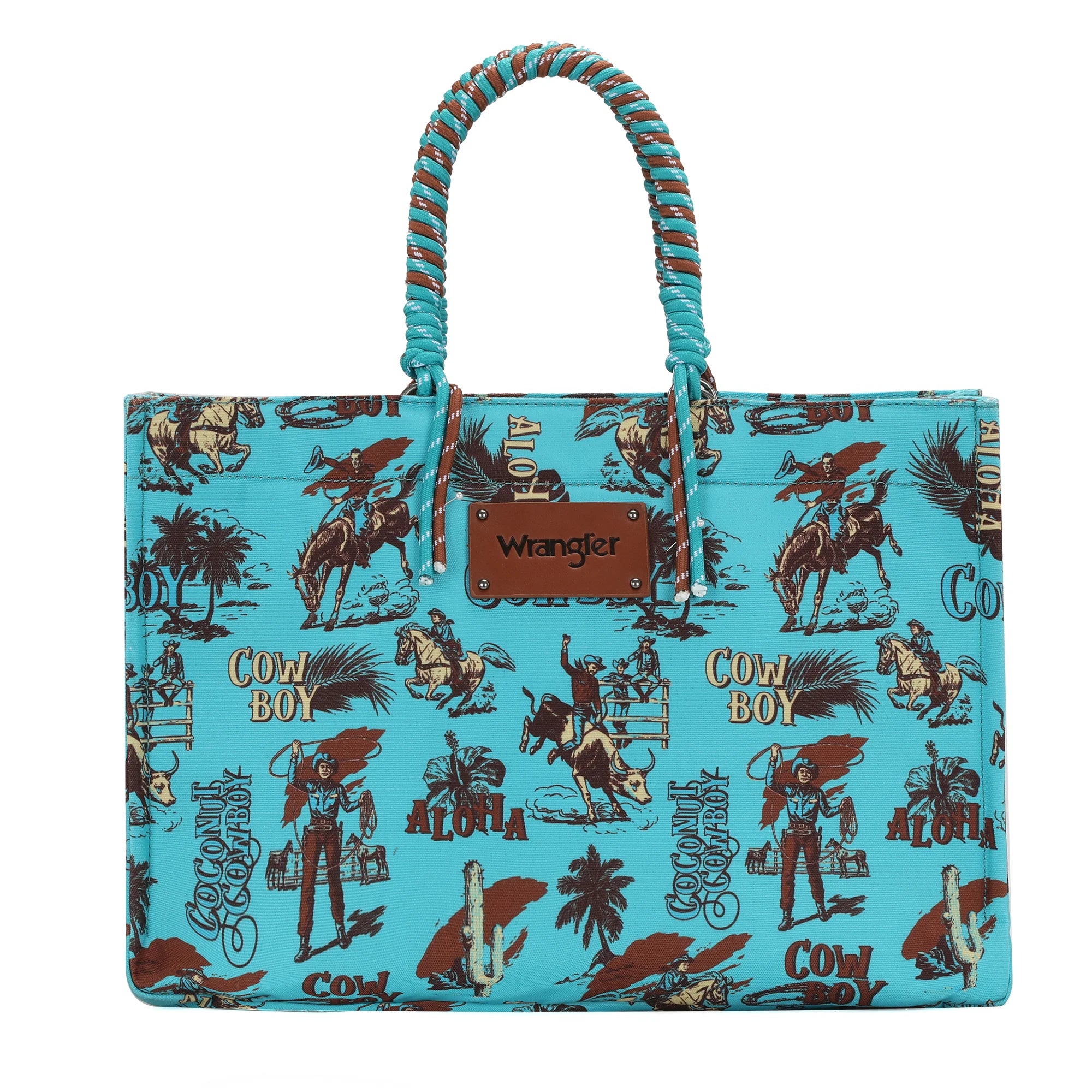 Cowboy Print Wide Tote - Turquoise