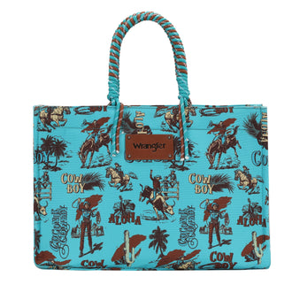 Cowboy Print Wide Tote - Turquoise