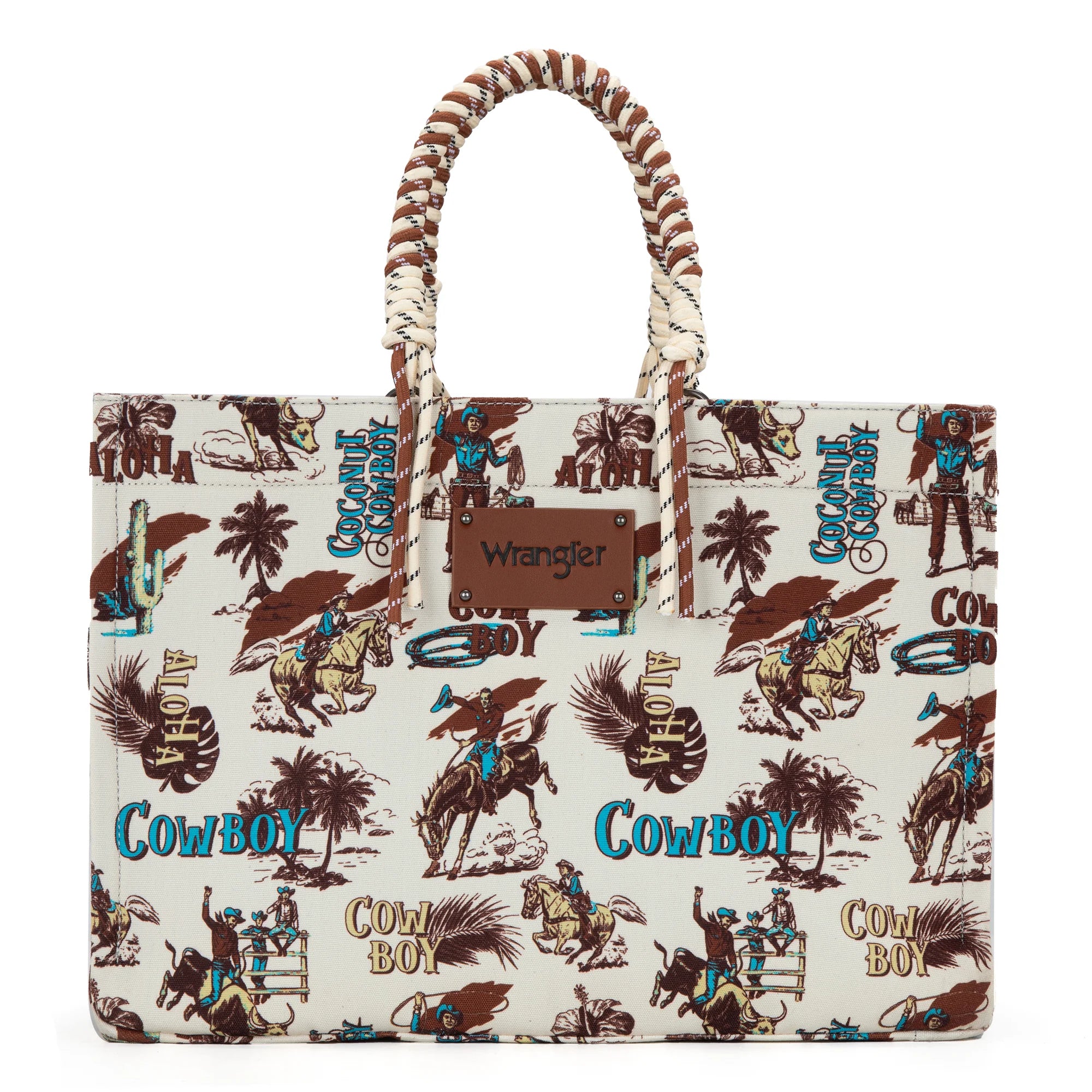 Cowboy Print Wide Tote - Beige