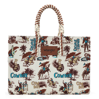Cowboy Print Wide Tote - Beige