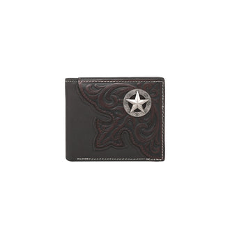 Leather Tooled Men's Wallet - Coffee
