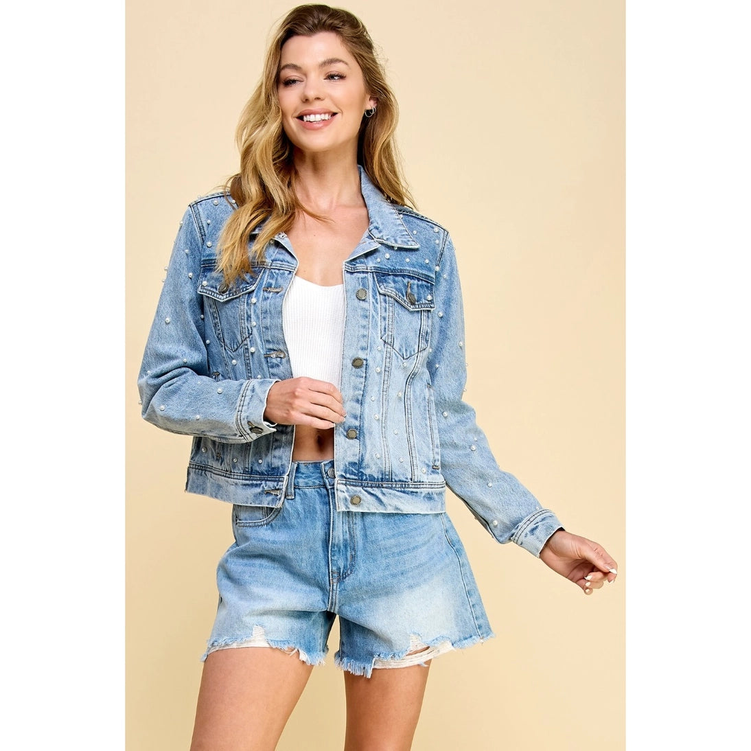 Pearl Embellished Denim Jacket