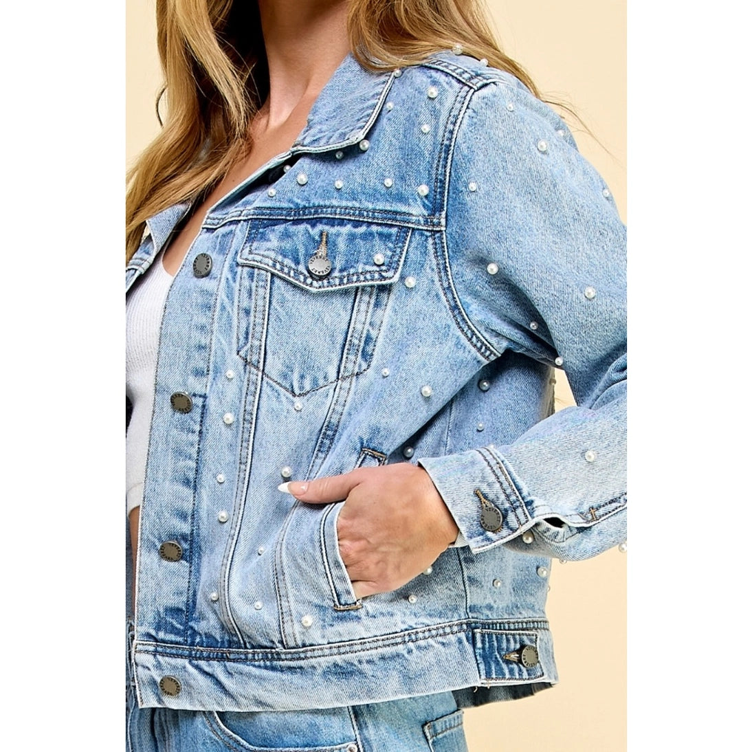 Pearl Embellished Denim Jacket