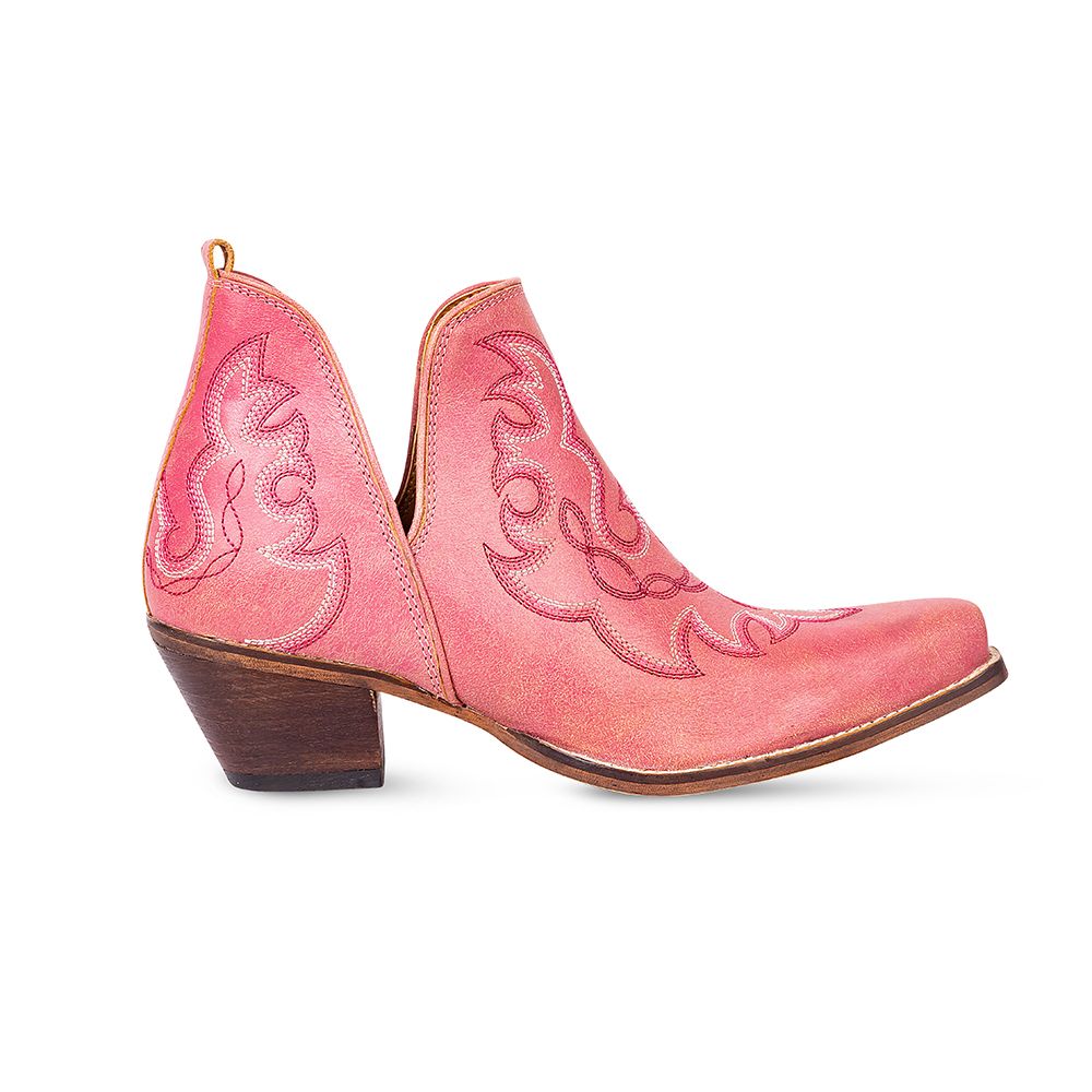 Dusky Pink Leather Western Ankle Boots