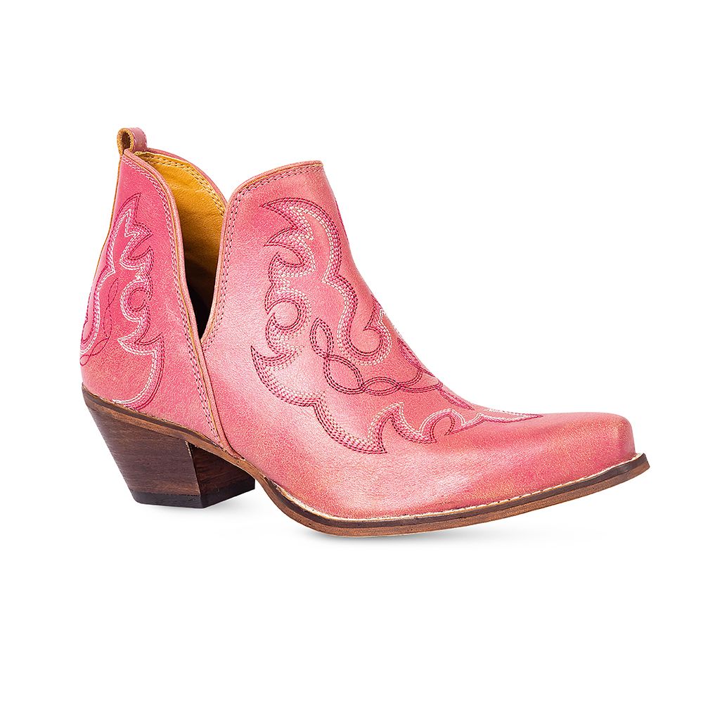 Dusky Pink Leather Western Ankle Boots