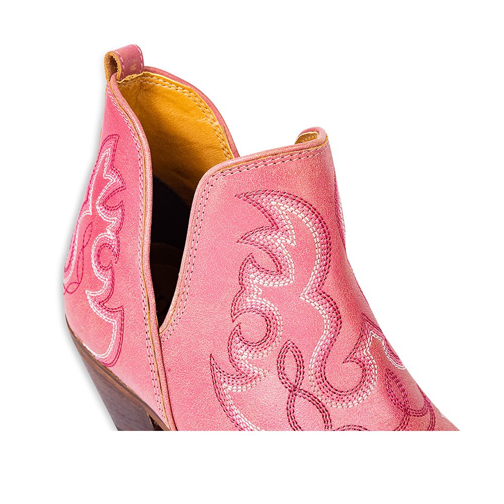 Dusky Pink Leather Western Ankle Boots