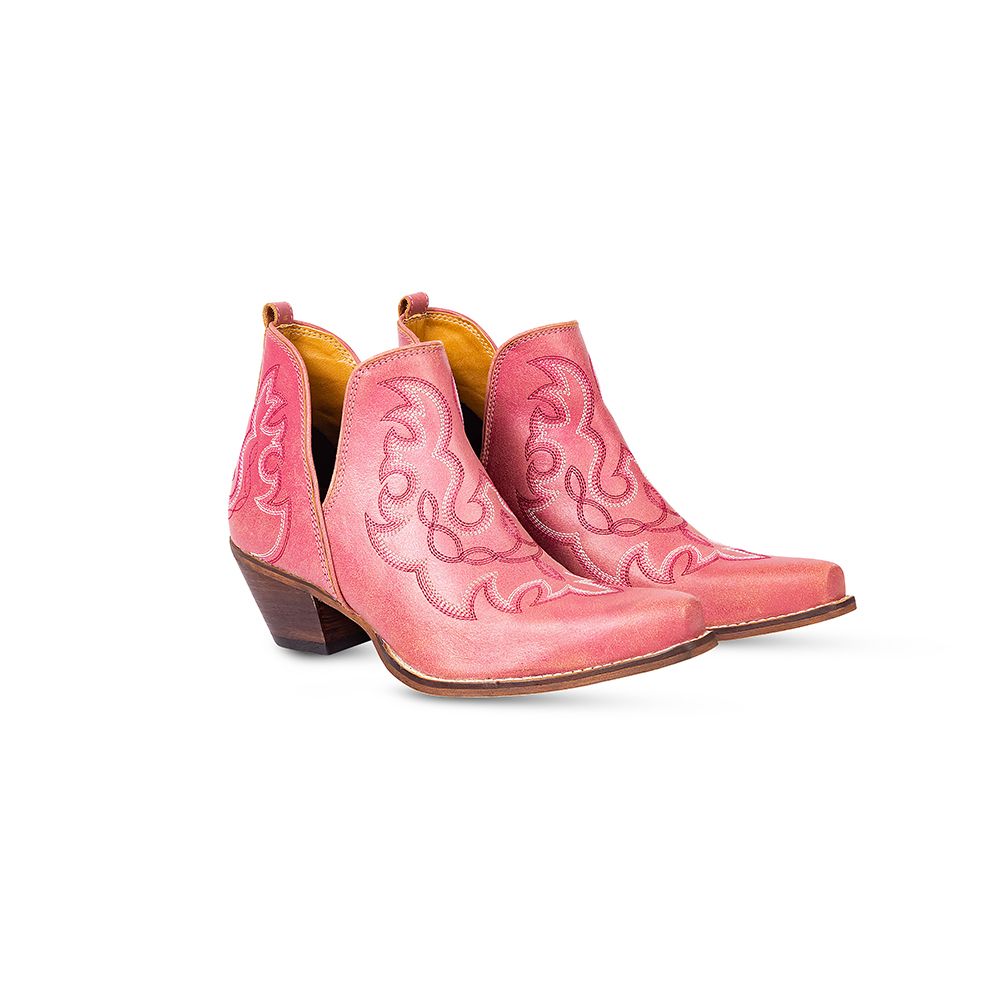 Dusky Pink Leather Western Ankle Boots