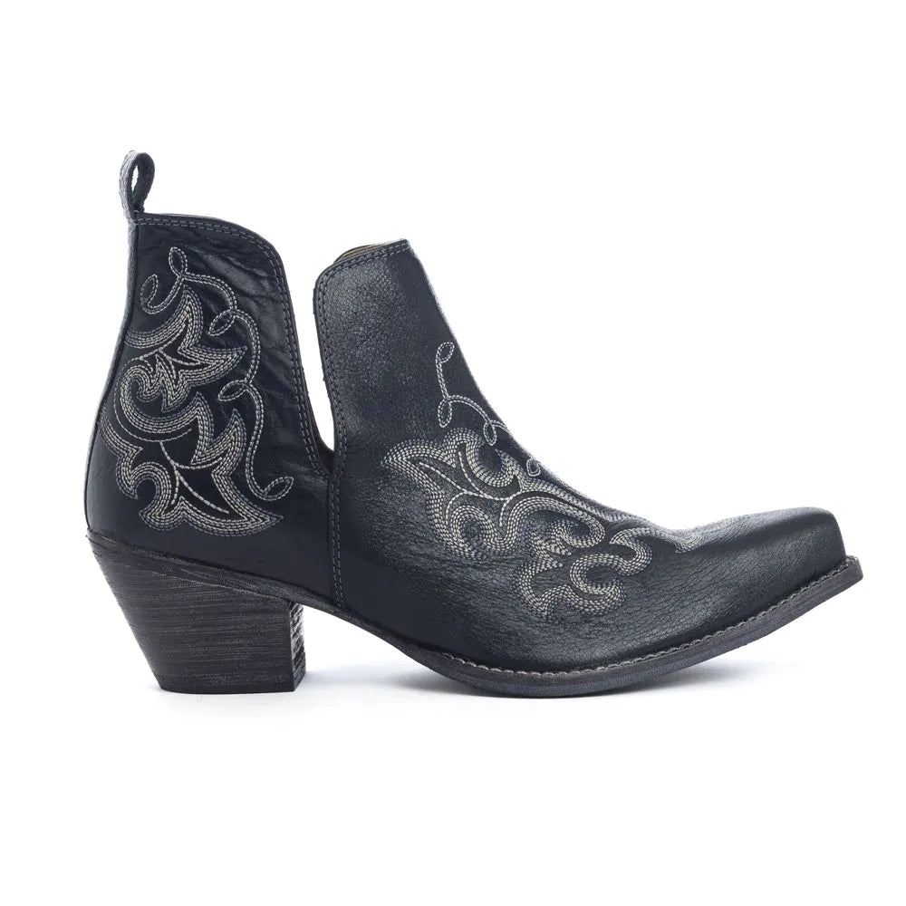 Black Leather Western Ankle Boots