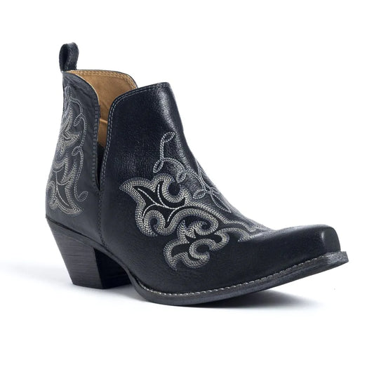 Black Leather Western Ankle Boots